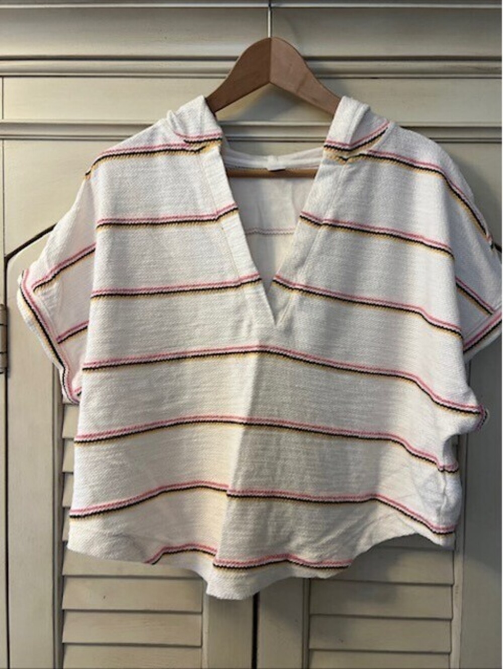 Old Navy Ivory Striped French Terry Cloth Cotton Top -Size Small